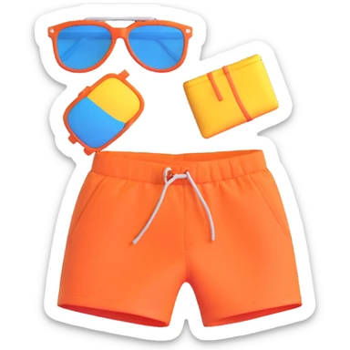 beach swim shorts and separate sunglasses arranged together in same image sticker