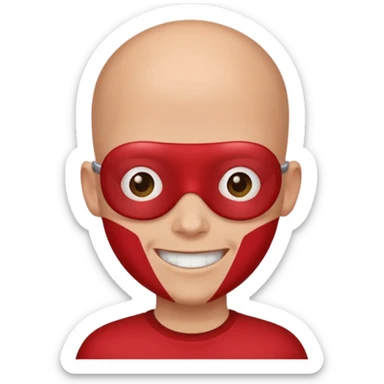 A person who has no hair red skin and a red shirt that says team coolkid sticker