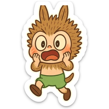 Labubu character with a shocked expression, full body, energetic pose, vibrant colors, cartoon style sticker