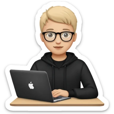 un estudiante con lentes y su laptop Y ROPA NEGRA sticker