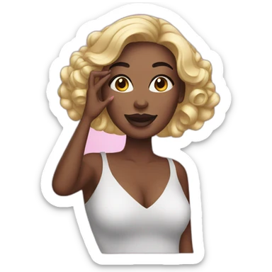 Woman with make-up and manicure who shows off sticker