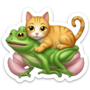 cat with a piggy nose riding a frog sticker