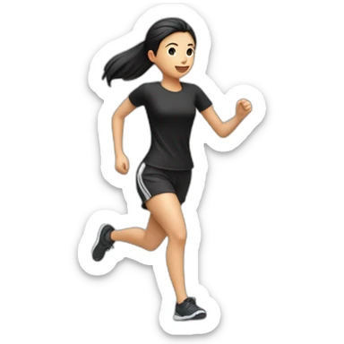 asian-girl-running，black-shirt-and-shorts，lateral-view sticker