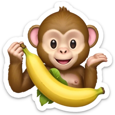 A light pink emoji monkey holding a banana sticker