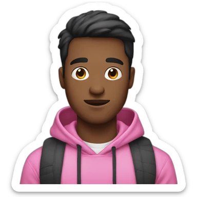 white guy with a pink hoodie and black short hair holding an iphone sticker