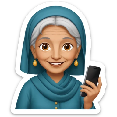 persian old woman with smartphone, half body sticker