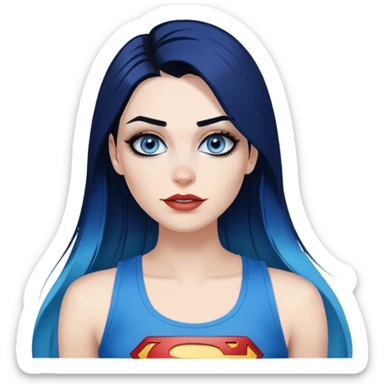 Teeth-showing-beautiful-long-straight-dark-blue-ombre-hair-and-blue-eyes-thick-black-eyeliner-really-thick-really-long-eye-lashes-sky-blue-superman-tank-top-nose-pierced-lip-pierced sticker