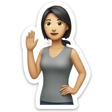 Asian woman (full body) (raising hand in air) sticker