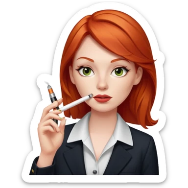 red head office girl, smoking electric ciggarette sticker