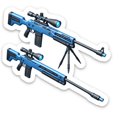 sleek futuristic sniper rifle, extremely long barrel, missile elements, high-tech attachments. add electronic components make the barrel longer sticker
