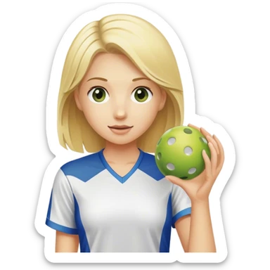 Blond girl holding a pickleball sticker