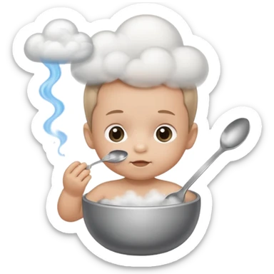 Baby with a spoon in one hand and lighter in the other with smoke (not fire) coming off the spoon.  sticker