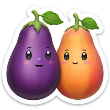 Eggplant and peach holding hands sticker