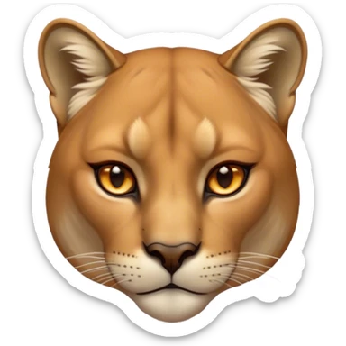 Cinematic Noble Cougar Portrait Emoji, Poised and regal, with a lithe, muscular build and a sleek, tawny Fur with subtle dark accents, deep-set soulful amber eyes, Simplified yet sharp and sophisticated features, highly detailed, glowing with a warm, dignified glow, high shine, intelligent and stealthy, stylized with an air of wild elegance, focused and attentive, soft glowing outline, capturing the essence of a watchful and confident predator, so majestic it feels as though it could silently pounce out of the screen with effortless authority! sticker