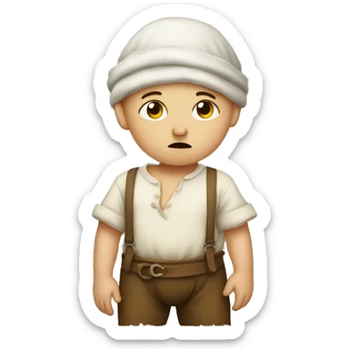 Sad European peasant baby in pants sticker