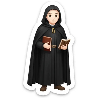 A wandering philosopher in a long black cloak with a book full height sticker