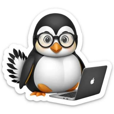 createa nice penguin and using his laptop sticker