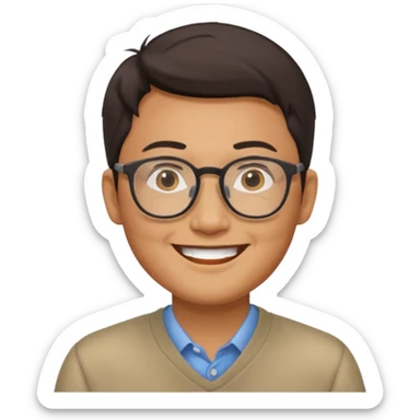 asian man wear glasses smile sticker