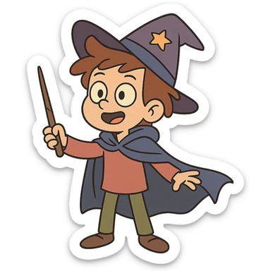 wizard kid with a cape and wand sticker