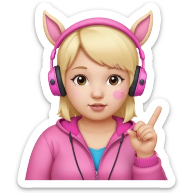 Create blonde chibby girl showing middle.finger. and she has pink headphones with ears sticker