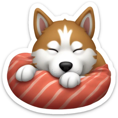 Red and white Siberian husky sleeping in bed sticker