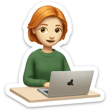 ginger girl in sweater working on a laptop sticker
