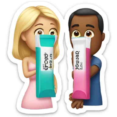 couple looking at pregnancy test sticker
