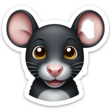 black cute rat with bitten ear sticker