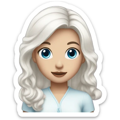 girl with white hair, blue eyes and birthday cake sticker