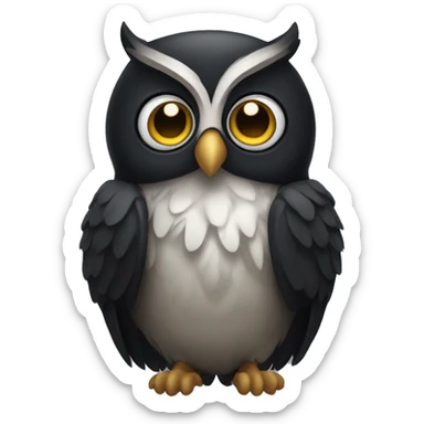 An owl wearing a black Nqy  sticker