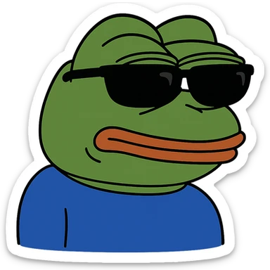 Remove the background, keep only Pepe the Frog with sunglasses with no background, transparent background. sticker