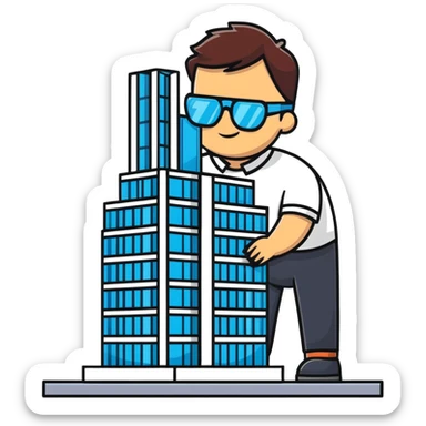 man building a model of a skyscraper wearing transparent safety glasses sticker