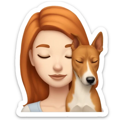 White girl auburn hair sleeping with Carolina dog sticker