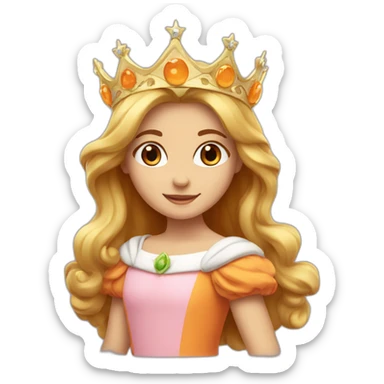 Princesse daisy with à crown with à orange dress and long hair sticker