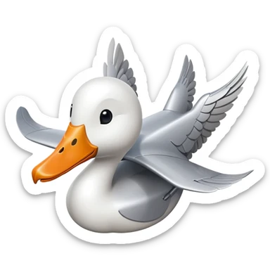 A regular passenger airplane with a goose head attached to the front nose section sticker