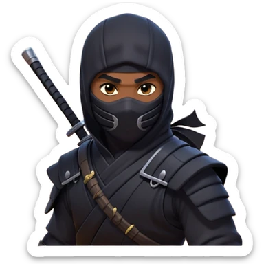 clash-of-clans-aesthetic_-cinematic-mysterious-male-ninja-portrait-emoji, rendered in a flat, vector-style with minimal shading and bold, simplified shapes, with a head slightly turned revealing intense, focused eyes, perched riding on an agile trained panther with glossy fur moving silently through shadowed urban rooftops and moonlit alleyways. sticker