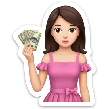 brunet Woman with pink dress holding dolar sticker