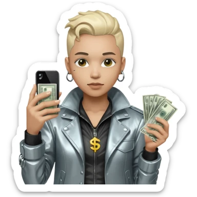 cyber punk holding money and phone sticker
