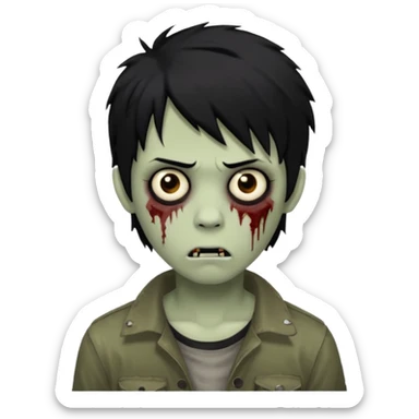 Boy, zombie, black hair, medium, emo, shaggy, dark, spooky, creepy expression sticker