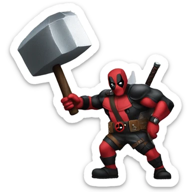 Deadpool throwing thors hammer sticker