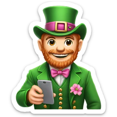 Leprechaun wearing pink holding a phone sticker