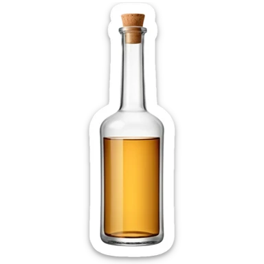 white rum in tall clear glass bottle with long neck and straight sides, minimal or blank label, metallic cap or cork, colorless dense liquid, no branding or extras, soft lighting, emoji scale sticker