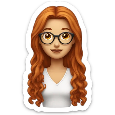 Fille aux cheveux longs roux frisés avec des lunettes et un pendentif jesus sticker