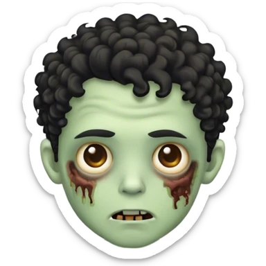Zombie emoji boy, mid fade curly black hair, eyes brow sticker
