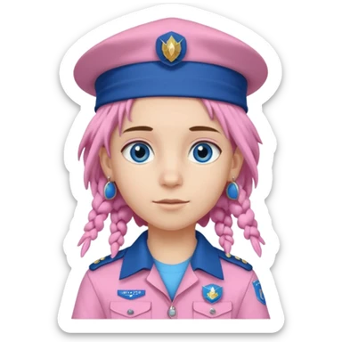 very pretty boy big blue eyes, scout girl with pretty pink uniform, blue dreadlocks, and big earrings and scouts hat sticker