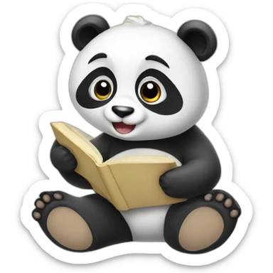 cute panda reading a book and eating banboo sticker