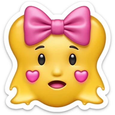 Normal yellow face emoji melting with a pink bow sticker