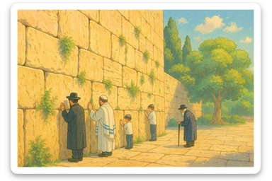 a kotel (Western Wall) illustration, ghibli style sticker
