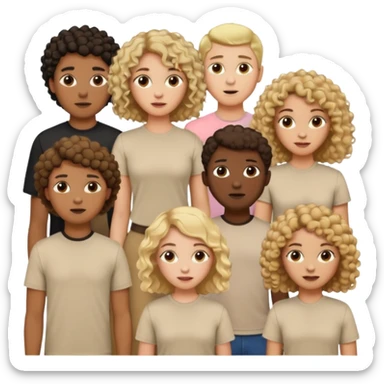 group of people  together ; men and women with brown, blonde, black hair- short hair, long hair and curly hairr wearing beige shirts aesthetic no collar, brown people, white people, black people sticker