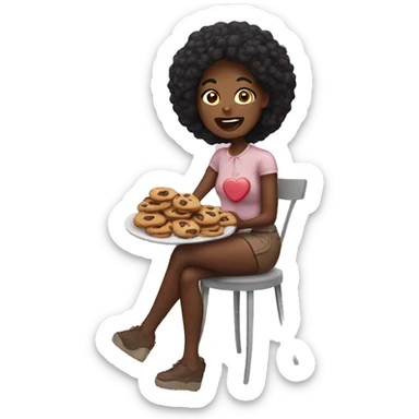 Black woman with love eating cookie sticker